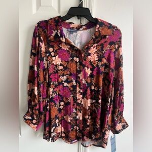 Democracy maroon Floral Blouse - 1X